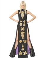FAUSTO PUGLISI - LANGES, BESTICKTES KLEID AUS WOLLKREPP - SCHWARZ