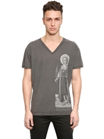DOLCE & GABBANA - SAINT DAMIANO PRINT JERSEY T-SHIRT - GREY