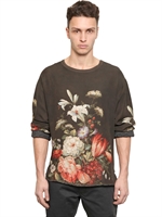 DOLCE & GABBANA - FLORAL SILK AND WOOL JERSEY T-SHIRT - WASHED BLACK