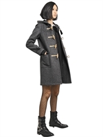 SAINT LAURENT - HOODED WOOL FELT DUFFLE COAT - ANTHRACITE
