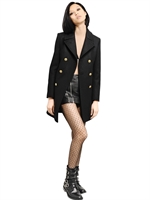 SAINT LAURENT - DOUBLE BREASTED WOOL FELT COAT - BLACK