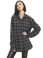 SAINT LAURENT - CHECKED WOOL FLANNEL SHIRT - GREY/BLACK