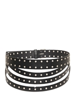 SAINT LAURENT - LAYERED STUDDED LEATHER BELT - BLACK