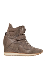 ELENA IACHI - 70MM SUEDE & CALFSKIN WEDGE SNEAKERS - GREY
