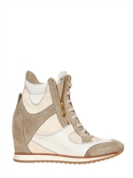 ELENA IACHI - 70MM SUEDE & CALFSKIN WEDGE SNEAKERS - SAND