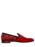 MAX VERRE - DRAGON EMBROIDERED VELVET LOAFERS - RED