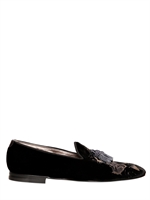 MAX VERRE - KOJI EMBROIDERED VELVET LOAFERS W/TASSEL - BLACK