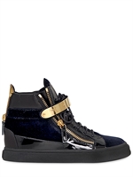 GIUSEPPE ZANOTTI - 20MM VELVET AND PATENT LEATHER SNEAKERS - NAVY/ BLACK