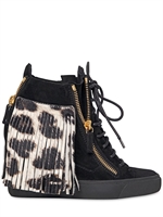 GIUSEPPE ZANOTTI - 90MM PONYSKIN FRINGED SUEDE SNEAKERS - BLACK/PONY