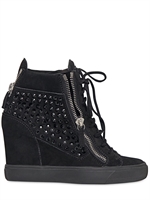 GIUSEPPE ZANOTTI - 90MM SWAROVSKI & SUEDE HIGH TOP SNEAKERS - BLACK