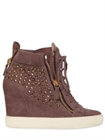 GIUSEPPE ZANOTTI - 90MM SWAROVSKI & SUEDE HIGH TOP SNEAKERS - BEIGE