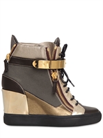 GIUSEPPE ZANOTTI - 90MM CALF HIGH TOP WEDGE SNEAKERS - MULTIGREY