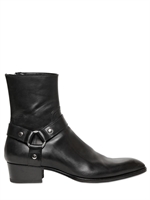 SAINT LAURENT - LOW LEATHER MOTORCYCLE BOOTS - BLACK