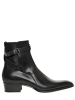 SAINT LAURENT - BRUSHED LEATHER BUCKLE LOW BOOTS - BLACK