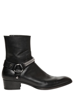 SAINT LAURENT - BRUSHED LEATHER MOTORCYCLE BOOTS - BLACK