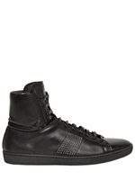 SAINT LAURENT - STUDDED LEATHER HIGH TOP SNEAKERS - BLACK