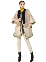 CHLOE' - REVERSIBLE PATCHWORK SHEARLING CAPE - BEIGE/BLACK