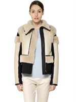 CHLOE' - REVERSIBLE PATCHWORK SHEARLING JACKET - BEIGE/BLACK