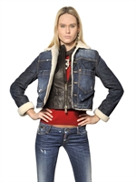 DSQUARED - STRETCH DENIM JACKET WITH LEATHER VEST - BLUE