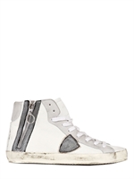 PHILIPPE MODEL - ZIPPED CALFSKIN HIGH TOP SNEAKERS - WHITE
