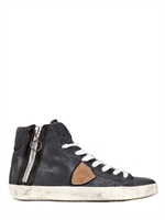PHILIPPE MODEL - ZIPPED CALFSKIN HIGH TOP SNEAKERS - NAVY