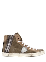 PHILIPPE MODEL - ZIPPED SUEDE HIGH TOP SNEAKERS - TAUPE