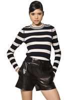 CHLOE' - STRIPED WOOL KNIT SWEATER - IVORY/MIDNIGHT