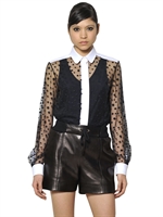 CHLOE' - COTTON PIQUET AND TULLE SHIRT - MIDNIGHT/WHITE