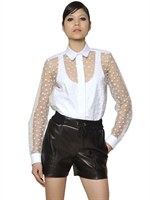 CHLOE' - COTTON PIQUET AND TULLE SHIRT - WHITE