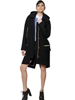 CHLOE' - WOOL FELT PARKA COAT WITH HOOD - BLACK