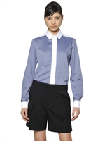 CHLOE' - COTTON PIQUET AND COTTON CHAMBRAY SHIRT - LIGHT BLUE