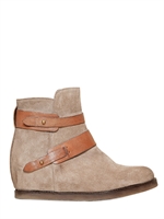 MANAS - 50MM BELTED SUEDE ANKLE BOOTS - BEIGE