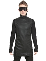 RICK OWENS - NAPPA & JERSEY TABARD LONG SLEEVED SHIRT - BLACK