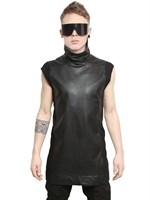 RICK OWENS - NAPPA & JERSEY TABARD SLEEVELESS T-SHIRT - BLACK