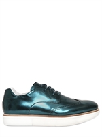 Y-3 - METALLIC LEATHER WEDGE DERBY SHOES - BLUE