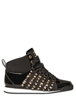 DSQUARED - 50MM SUEDE AND PATENT HIGH TOP SNEAKERS - BLACK