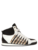 DSQUARED - 50MM LEATHER CHAIN HIGH TOP SNEAKERS - WHITE
