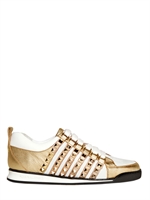 DSQUARED - 50MM METALLIC CALFSKIN STUDDED SNEAKERS - WHITE/BRONZE