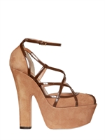 DSQUARED - 150MM SUEDE AND PATENT OPEN TOE SANDALS - BEIGE