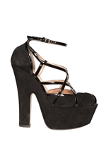 DSQUARED - 150MM SUEDE AND PATENT OPEN TOE SANDALS - BLACK