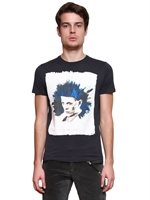 JOHN RICHMOND - DAVID BOWIE PRINT COTTON JERSEY T-SHIRT - BLUE