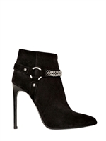 SAINT LAURENT - 120MM PARIS SUEDE & CHAIN LOW BOOTS - BLACK