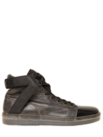 DIRK BIKKEMBERGS - PATENT LEATHER & NAPPA HIGH TOP SNEAKERS - ANTHRACITE