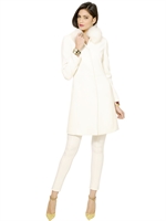 BLUGIRL - THIN RACCOON COLLAR STRETCH CLOTH COAT - WHITE