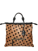 BURBERRY PRORSUM - PRINTED HEARTS PONYSKIN TOTE BAG - BEIGE/BLACK