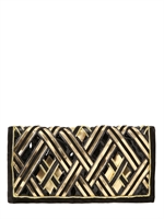 BALMAIN - GOLD EMBROIDERED LEATHER & SUEDE CLUTCH - GOLD/BLACK