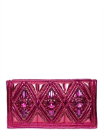 BALMAIN - FUCHSIA SWAROVSKI EMBROIDERED CLUTCH - FUCHSIA