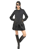 MARNI - EMBROIDERED WOOL AND BEAVER FUR COAT - GREY/BLACK