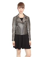 FAITH CONNEXION - LAMINATED LAMB LEATHER BIKER JACKET - PEWTER