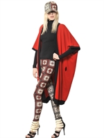 FAUSTO PUGLISI - GESTRICKTER CABAN/KIMONO AUS WOLLE & KASCHMIR - ROT/SCHWARZ